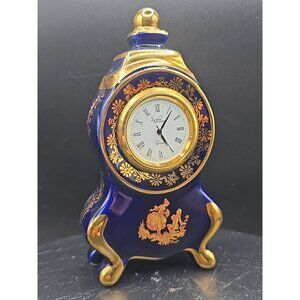 IMPERIAL LIMOGES  FRANCE 22K Gold Porcelain Petite Table Clock  Rare COBALT BLUE